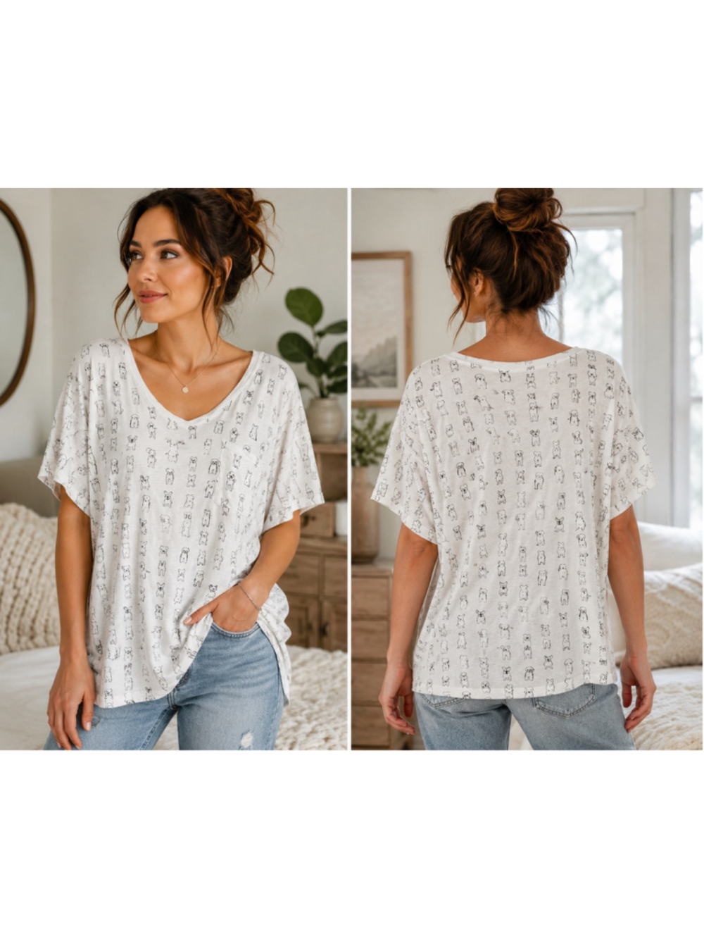 Women's Torrid Dog Print V-Neck Short Sleeve Tee White Black Size 3X